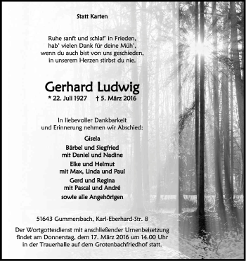 Anzeige von Gerhard Ludwig von Kölner Stadt-Anzeiger / Kölnische Rundschau / Express