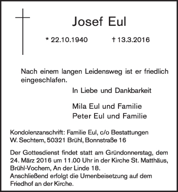 Anzeige von Josef Eul von  Schlossbote/Werbekurier 