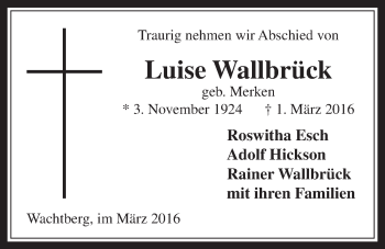 Anzeige von Luise Wallbrück von  Schaufenster/Blickpunkt 