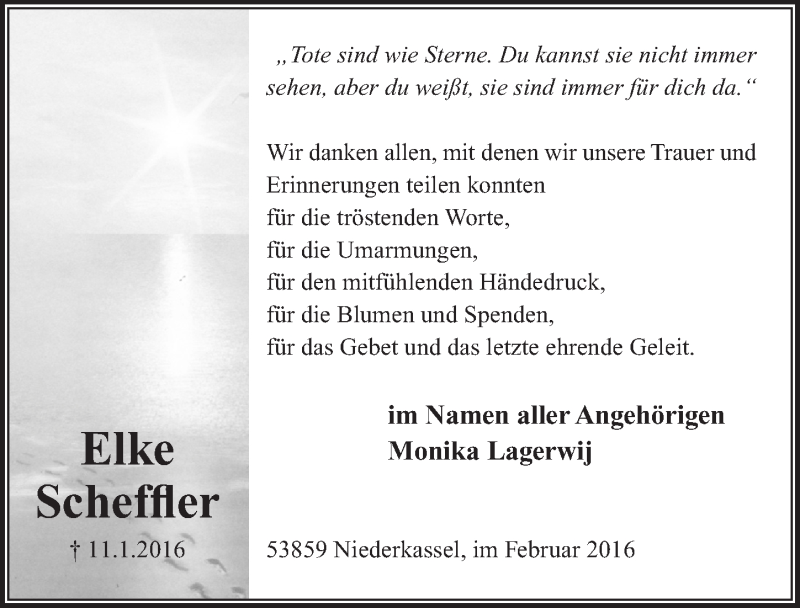  Traueranzeige für Elke Scheffler vom 02.03.2016 aus  Extra Blatt 