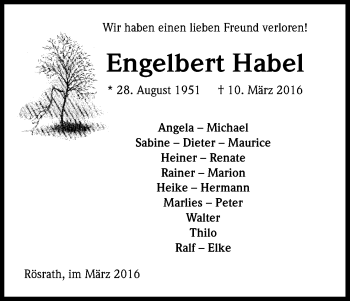 Anzeige von Engelbert Habel von Kölner Stadt-Anzeiger / Kölnische Rundschau / Express