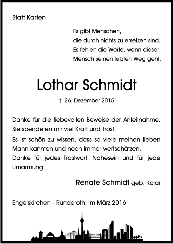 Traueranzeige für Lothar Schmidt vom 09.03.2016 aus  Anzeigen Echo 