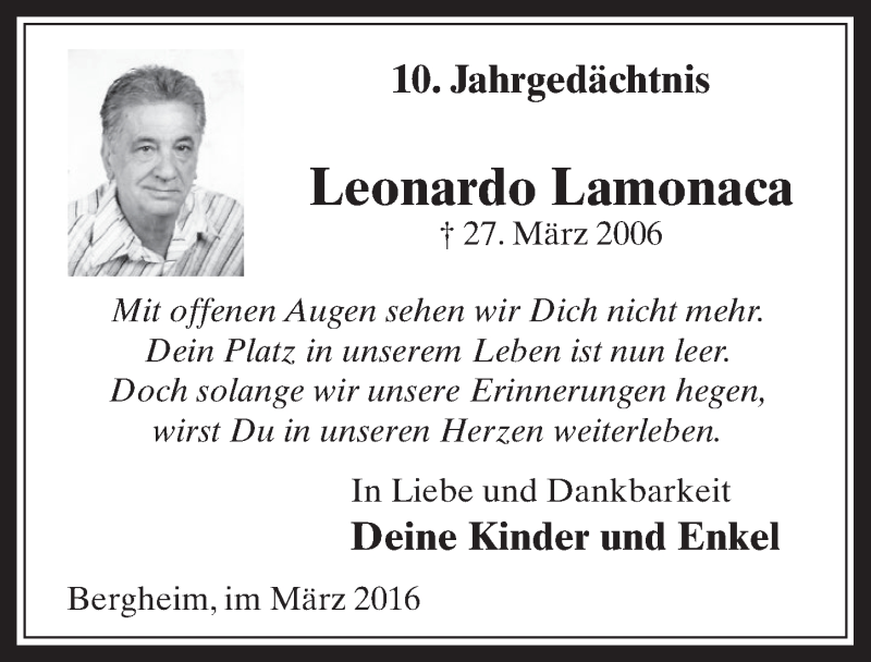  Traueranzeige für Leonardo Lamonaca vom 26.03.2016 aus  Sonntags-Post 