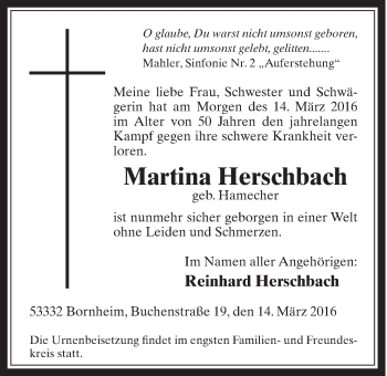 Anzeige von Martina Herschbach von  Schaufenster/Blickpunkt 