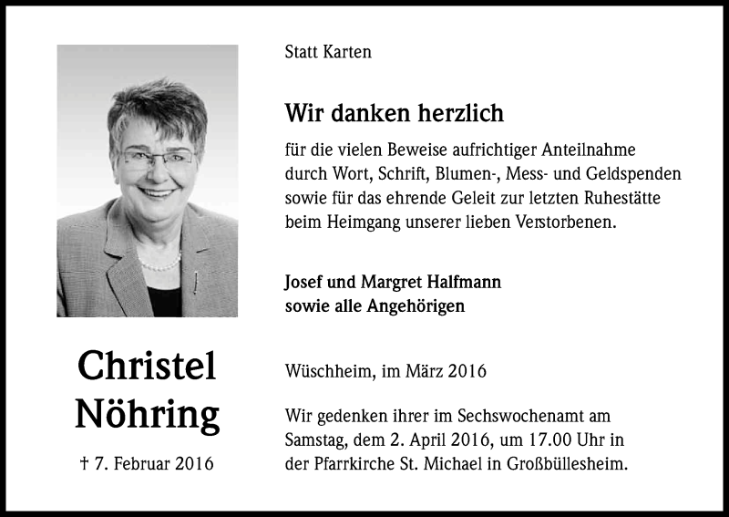  Traueranzeige für Christel Nöhring vom 26.03.2016 aus Kölner Stadt-Anzeiger / Kölnische Rundschau / Express