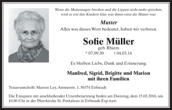 Anzeige von Sofie Müller von  Werbepost 