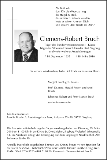 Anzeige von Clemens-Robert Bruch von Kölner Stadt-Anzeiger / Kölnische Rundschau / Express