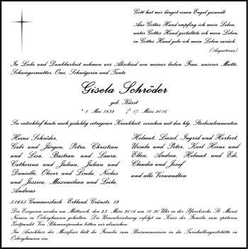 Anzeige von Gisela Schröder von Kölner Stadt-Anzeiger / Kölnische Rundschau / Express