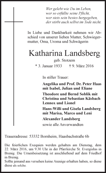 Anzeige von Katharina Landsberg von  Schaufenster/Blickpunkt 