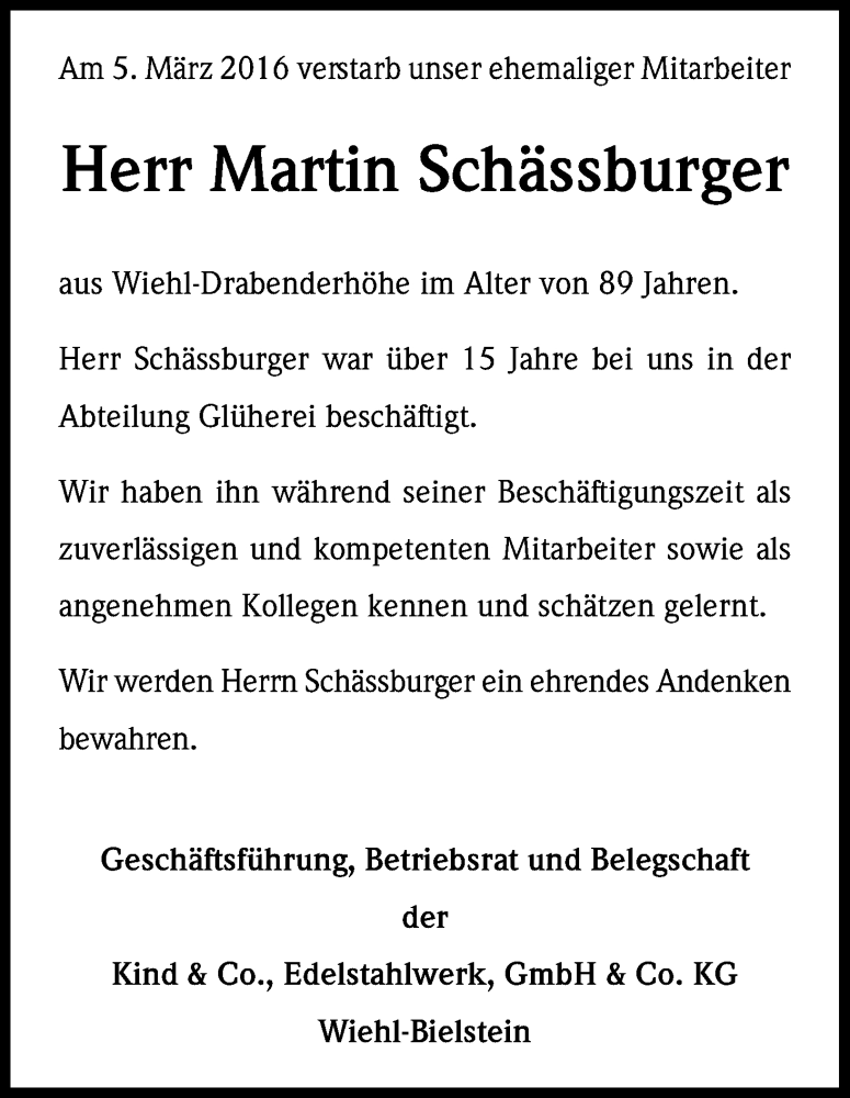  Traueranzeige für Martin Schässburger vom 18.03.2016 aus Kölner Stadt-Anzeiger / Kölnische Rundschau / Express