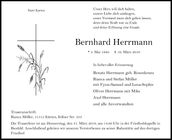 Anzeige von Bernhard Herrmann von Kölner Stadt-Anzeiger / Kölnische Rundschau / Express