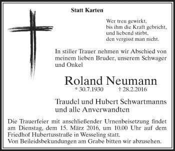 Anzeige von Roland Neumann von  Schlossbote/Werbekurier 