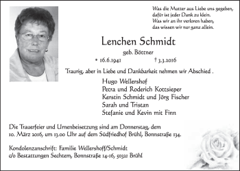 Anzeige von Lenchen Schmidt von  Anzeigen Echo 