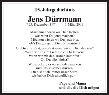 Anzeige von Jens Dürrmann von  Werbepost 