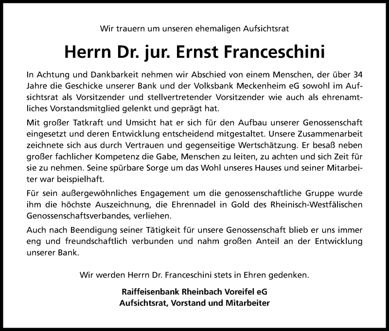  Traueranzeige für Ernst Franceschini vom 23.03.2016 aus Kölner Stadt-Anzeiger / Kölnische Rundschau / Express