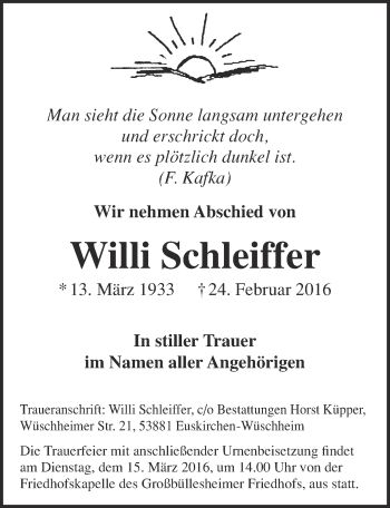 Anzeige von Willi Schleiffer von  Blickpunkt Euskirchen 