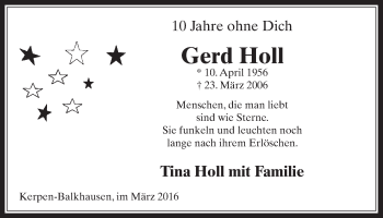 Anzeige von Gerd Holl von  Werbepost 