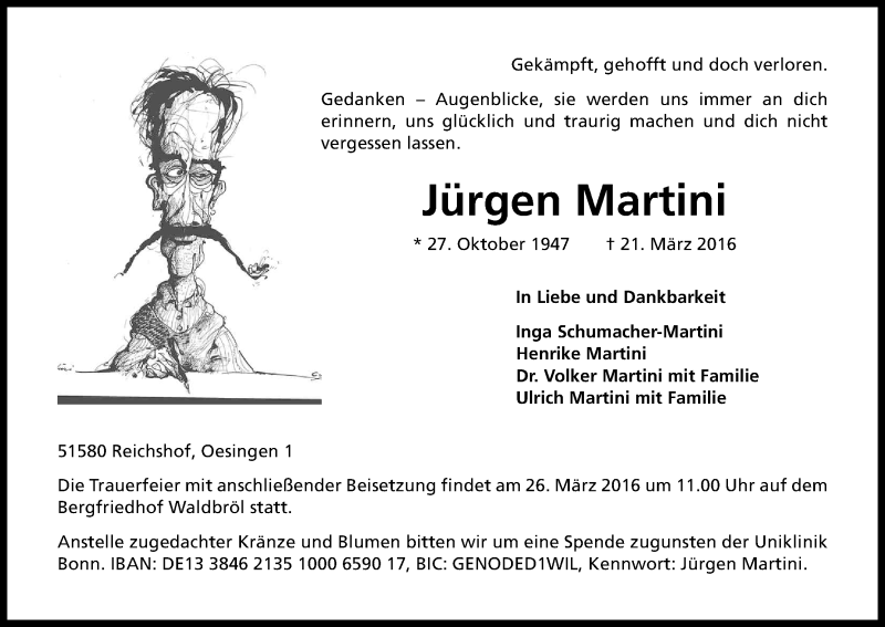  Traueranzeige für Jürgen Martini vom 24.03.2016 aus Kölner Stadt-Anzeiger / Kölnische Rundschau / Express