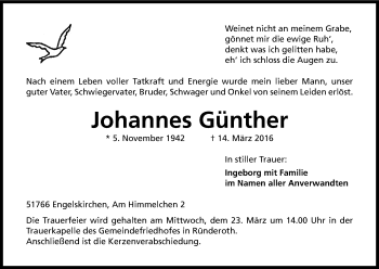 Anzeige von Johannes Günther von Kölner Stadt-Anzeiger / Kölnische Rundschau / Express