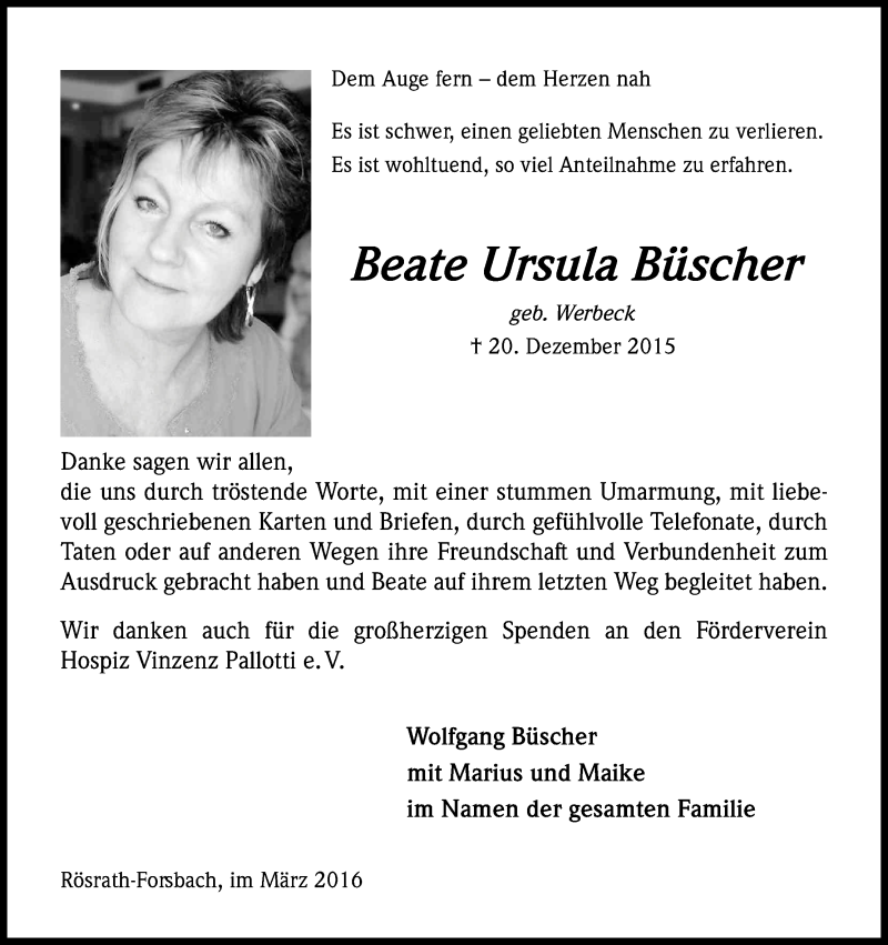  Traueranzeige für Beate Ursula Büscher vom 05.03.2016 aus Kölner Stadt-Anzeiger / Kölnische Rundschau / Express