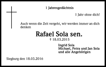 Anzeige von Rafael Sola von Kölner Stadt-Anzeiger / Kölnische Rundschau / Express