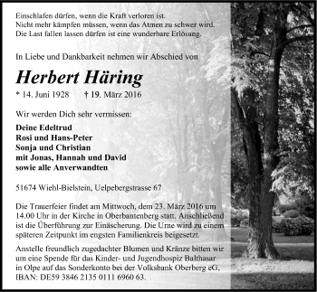 Anzeige von Herbert Häring von Kölner Stadt-Anzeiger / Kölnische Rundschau / Express