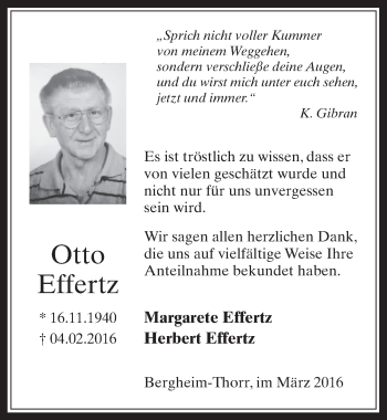 Anzeige von Otto Effertz von  Werbepost 