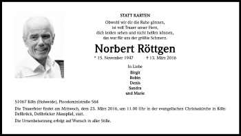 Anzeige von Norbert Röttgen von Kölner Stadt-Anzeiger / Kölnische Rundschau / Express