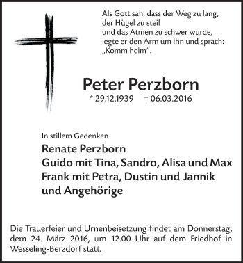 Anzeige von Peter Perzborn von  Schlossbote/Werbekurier 