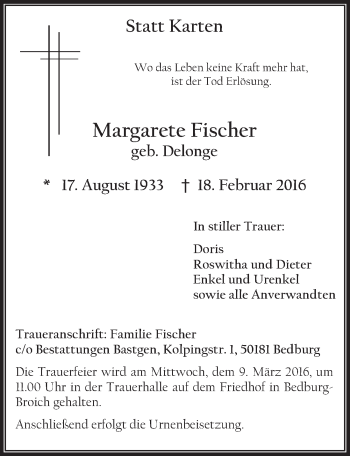 Anzeige von Margarete Fischer von  Werbepost 
