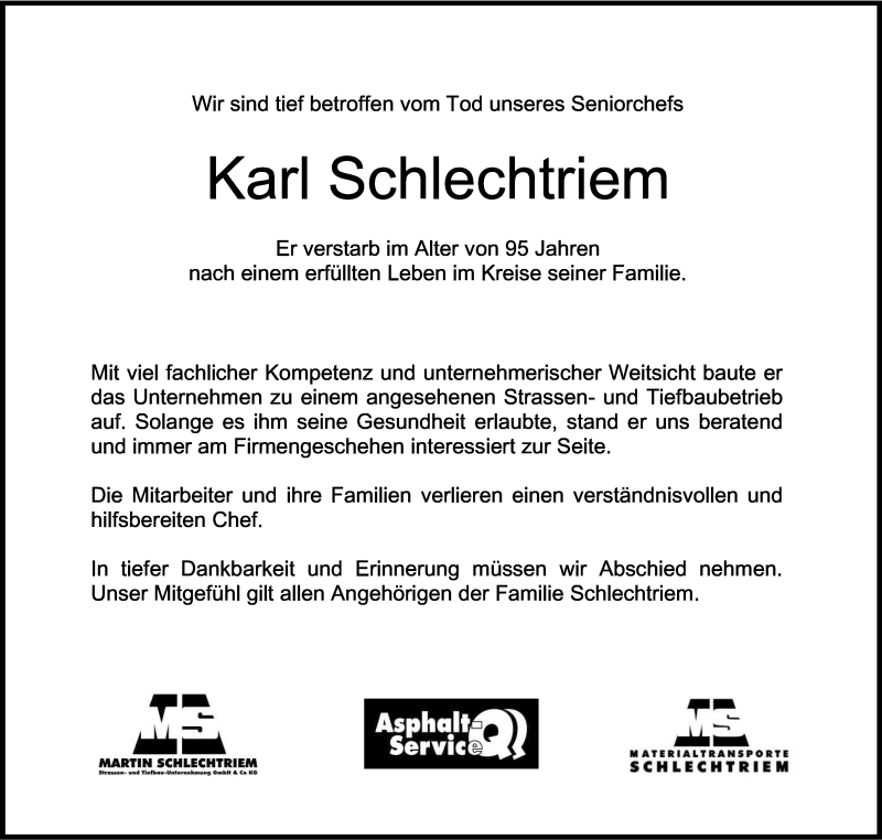  Traueranzeige für Karl Schlechtriem vom 30.03.2016 aus Kölner Stadt-Anzeiger / Kölnische Rundschau / Express