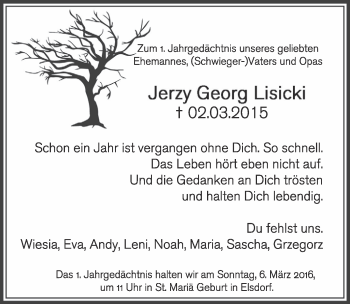 Anzeige von Jerzy Georg Lisicki von  Sonntags-Post 