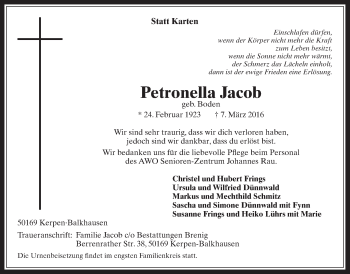 Anzeige von Petronella Jacob von  Werbepost 