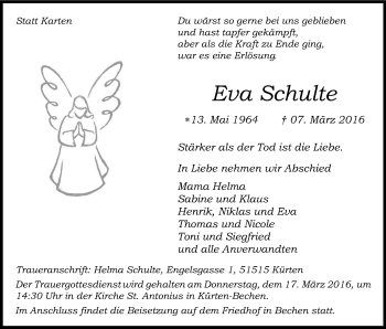 Anzeige von Eva Schulte von Kölner Stadt-Anzeiger / Kölnische Rundschau / Express