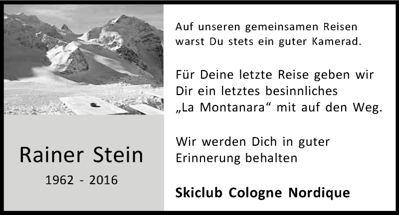  Traueranzeige für Rainer Stein vom 05.03.2016 aus Kölner Stadt-Anzeiger / Kölnische Rundschau / Express