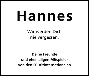 Anzeige von Hannes  von Kölner Stadt-Anzeiger / Kölnische Rundschau / Express