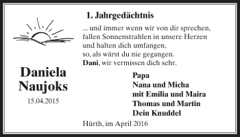 Anzeige von Daniela Naujoks von  Wochenende 