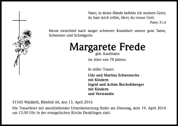 Anzeige von Margarete Frede von Kölner Stadt-Anzeiger / Kölnische Rundschau / Express