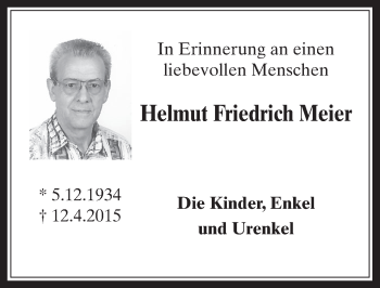 Anzeige von Helmut Friedrich Meier von  Wochenende 