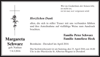 Anzeige von Margareta Schwarz von  Schaufenster/Blickpunkt 