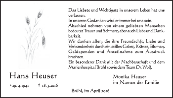 Anzeige von Hans Heuser von  Schlossbote/Werbekurier 