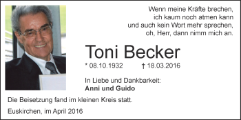 Anzeige von Toni Becker von  Blickpunkt Euskirchen 