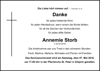 Anzeige von Annemie Storb von  Blickpunkt Euskirchen 
