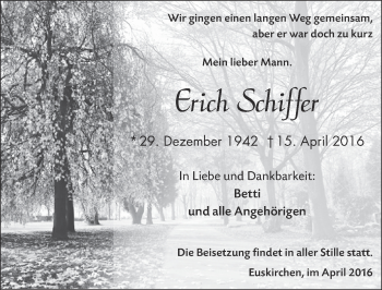 Anzeige von Erich Schiffer von  Blickpunkt Euskirchen 