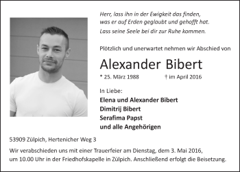 Anzeige von Alexander Bibert von  Blickpunkt Euskirchen 