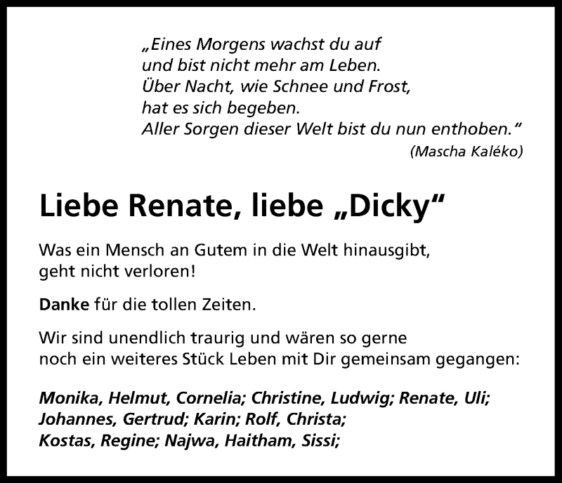  Traueranzeige für Renate Schmitz-Bastian vom 02.04.2016 aus Kölner Stadt-Anzeiger / Kölnische Rundschau / Express
