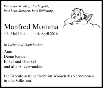 Anzeige von Manfred Momma von Kölner Stadt-Anzeiger / Kölnische Rundschau / Express