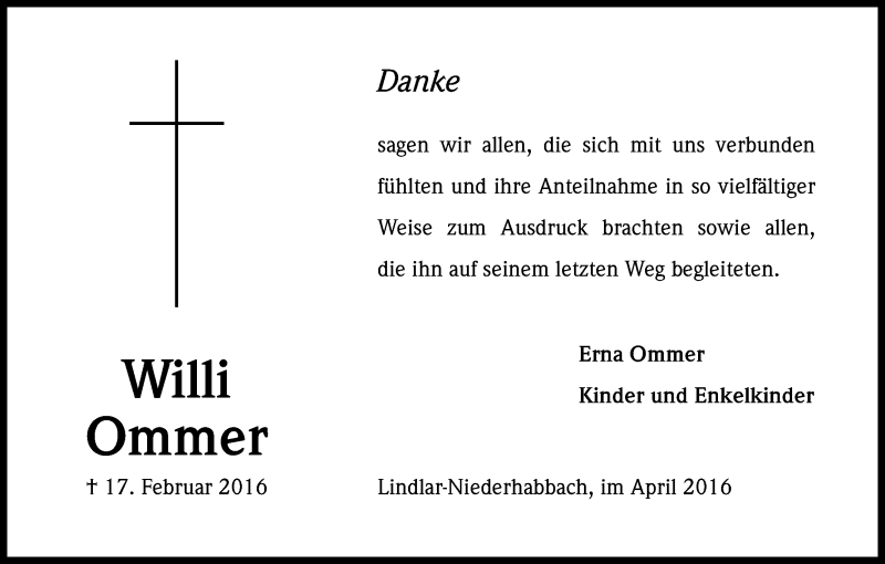  Traueranzeige für Willi Ommer vom 02.04.2016 aus Kölner Stadt-Anzeiger / Kölnische Rundschau / Express
