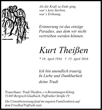 Anzeige von Kurt Theißen von Kölner Stadt-Anzeiger / Kölnische Rundschau / Express