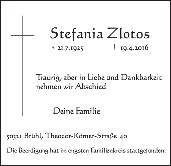 Anzeige von Stefania Zlotos von  Schlossbote/Werbekurier 
